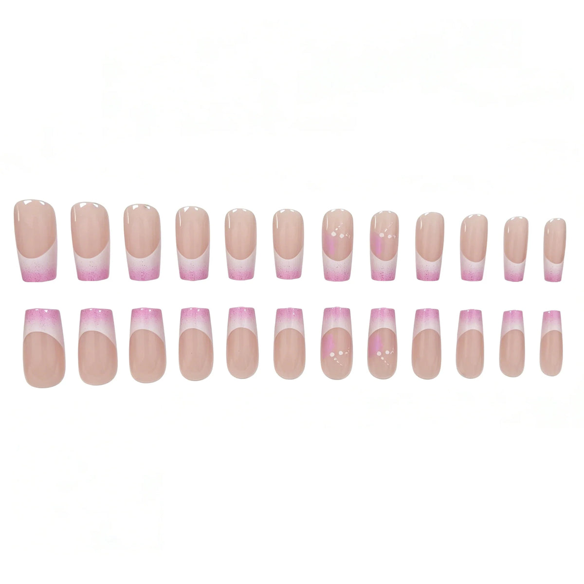 Press-On Nail Set French Tip Glitter Reusable