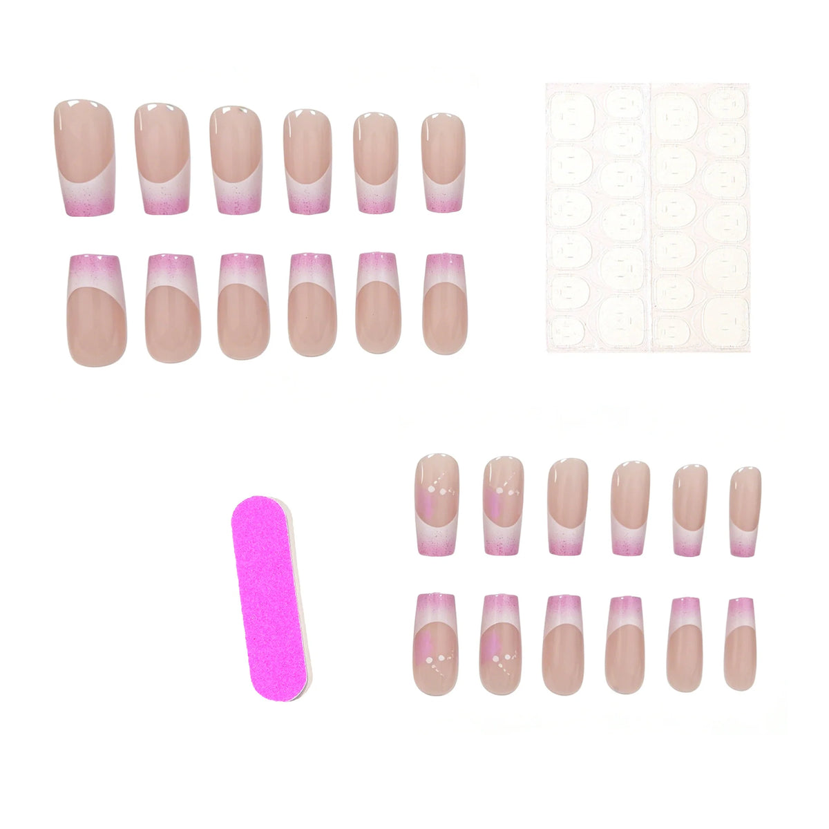 Press-On Nail Set French Tip Glitter Reusable