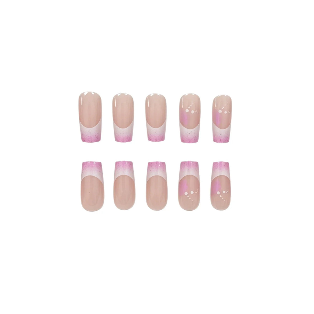 Press-On Nail Set French Tip Glitter Reusable