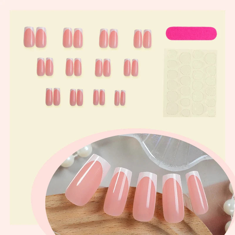 Press-On Nail Set French Tip Glossy & Reusable