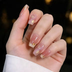 Press-On Nail Set French Tip Gold Accents Easy Application