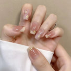 Press-On Nail Set French Tip Gold Accents Easy Application
