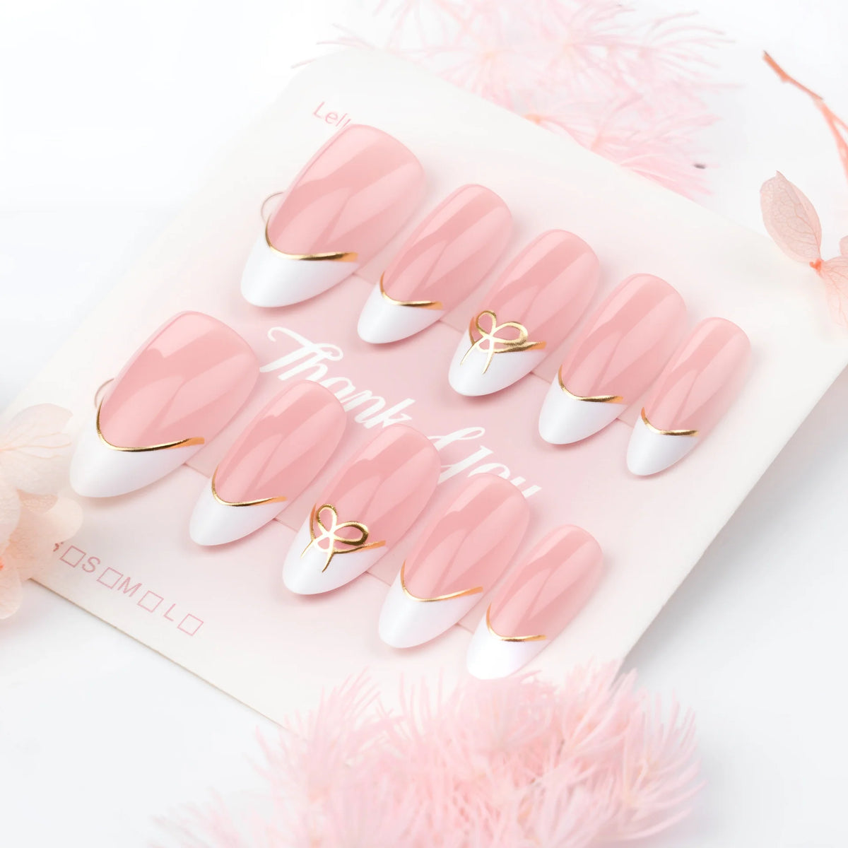 Press-On Nail Set French Tip & Gold Accents Reusable