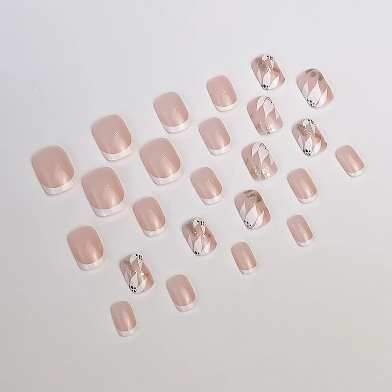 Press-On Nail Set French Tip Gold & Black