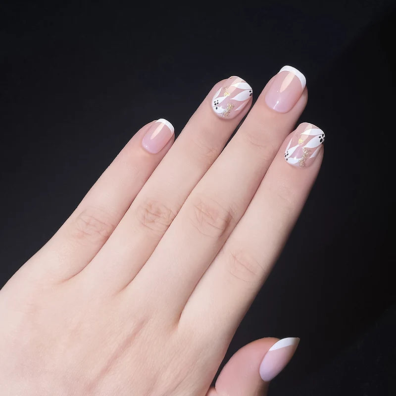 Press-On Nail Set French Tip Gold & Black