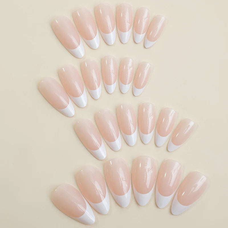 Press-On Nail Set French Tip Pre-Adhesive & Reusable