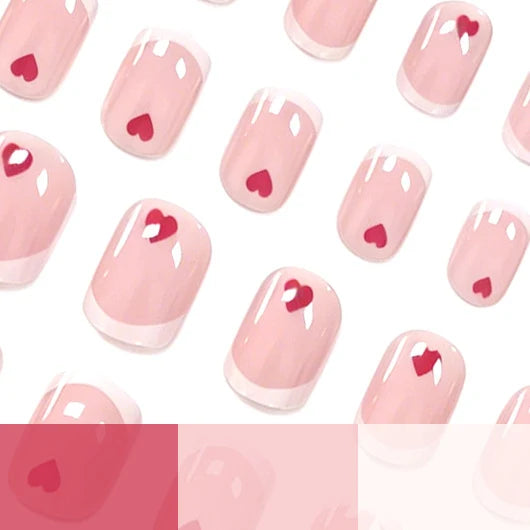 Press-On Nail Set French Tip Red Hearts 24-Piece