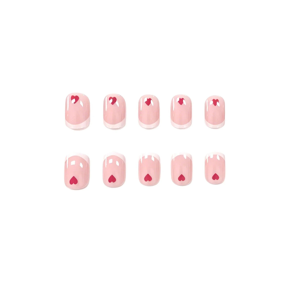 Press-On Nail Set French Tip Red Hearts 24-Piece