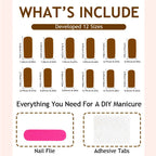 Press-On Nail Set French Tips & Glitter Long-Lasting Wear