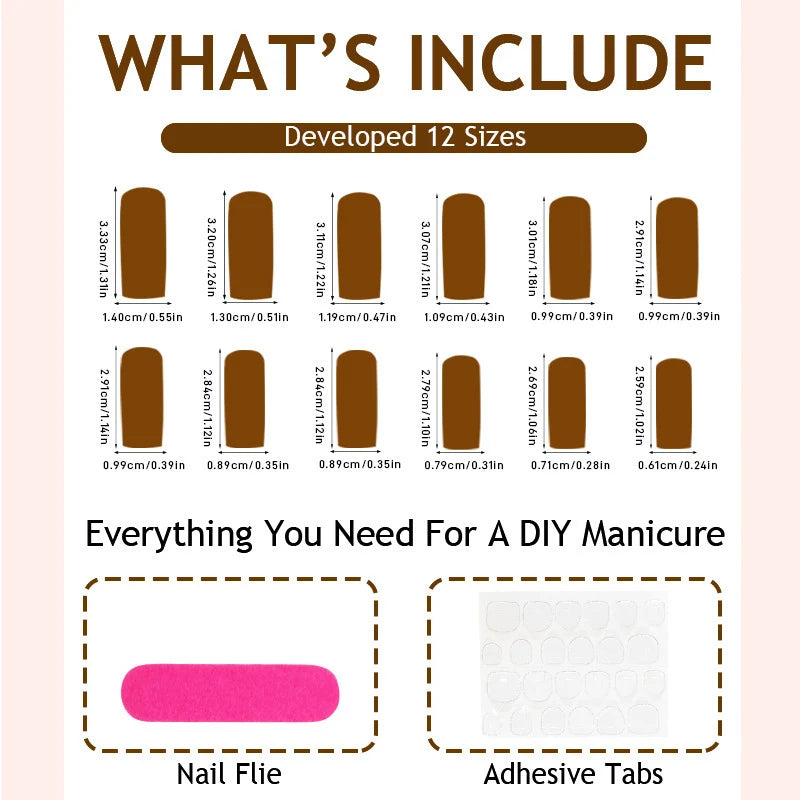 Press-On Nail Set French Tips & Glitter Long-Lasting Wear