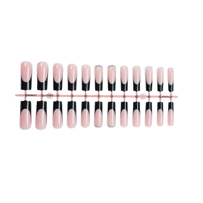 Press-On Nail Set French Tips & Glitter Long-Lasting Wear