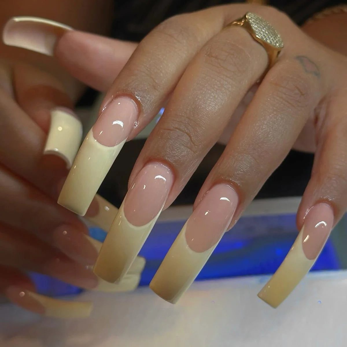 Press-On Nail Set French Tips Gray Glue Included