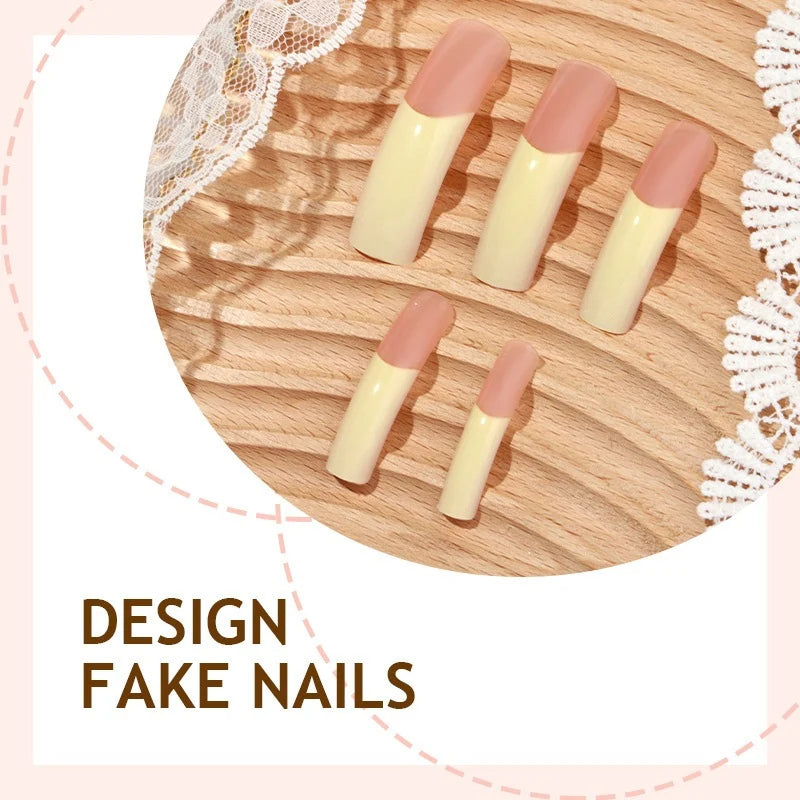 Press-On Nail Set French Tips Gray Glue Included