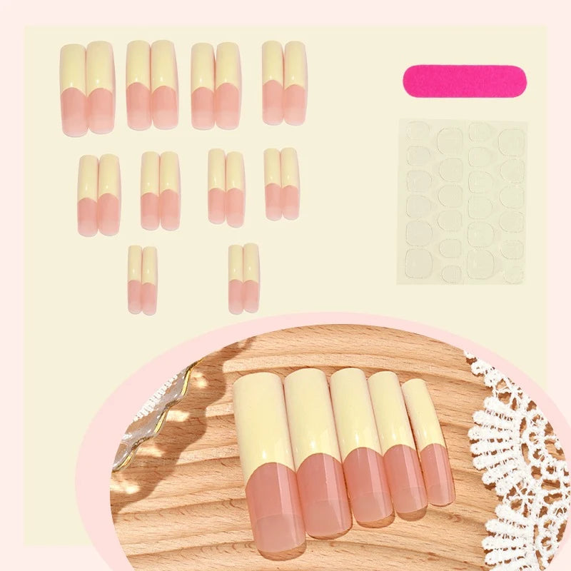 Press-On Nail Set French Tips Gray Glue Included