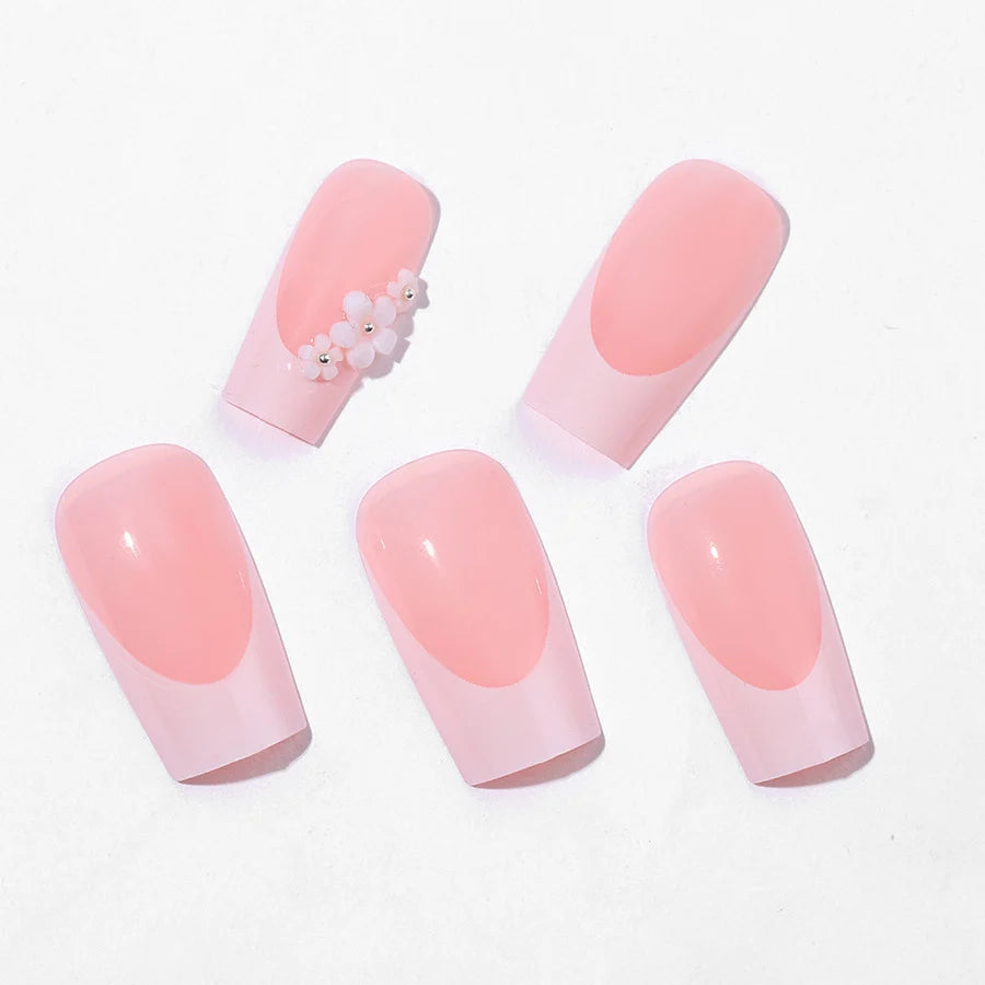 Press-On Nail Set French Tips & Hand-Drawn Floral 24-Piece