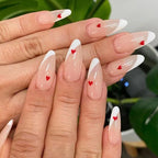 Press-On Nail Set French Tips Red Hearts 24 Piece