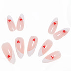Press-On Nail Set French Tips Red Hearts 24 Piece