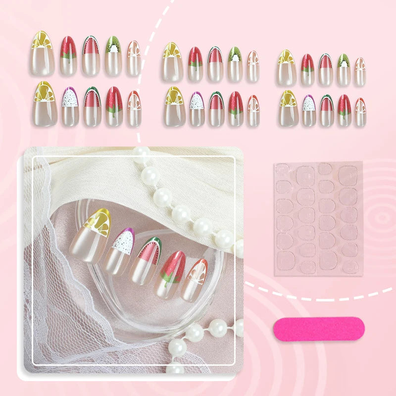 Press-On Nail Set Fruit Designs Durable Easy Application
