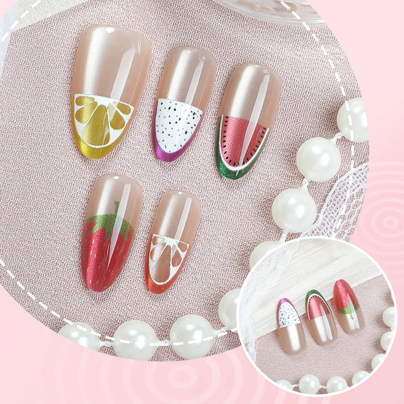 Press-On Nail Set Fruit Designs Durable Easy Application
