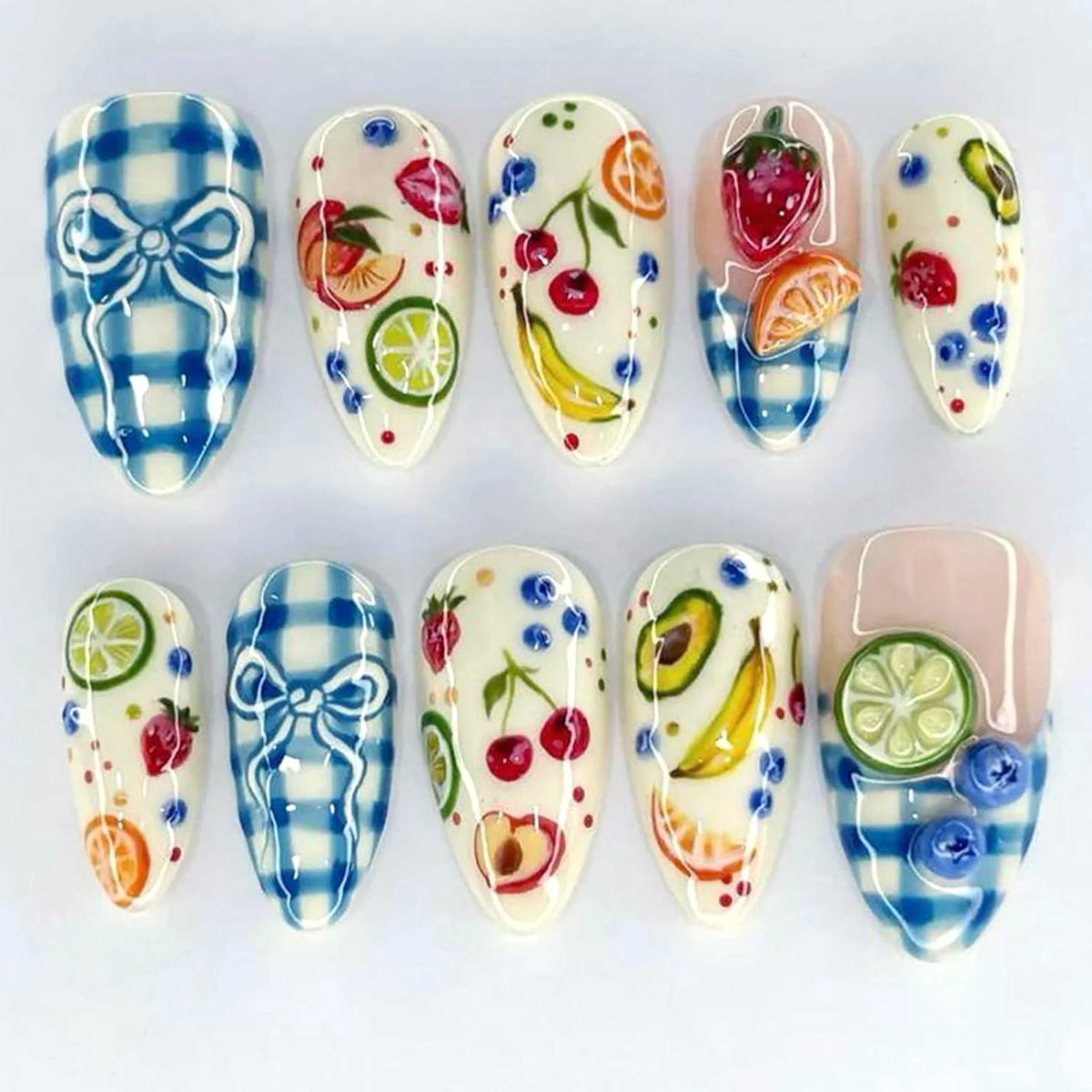 Press-On Nail Set Fruit Designs Easy Application Long-Lasting Hold