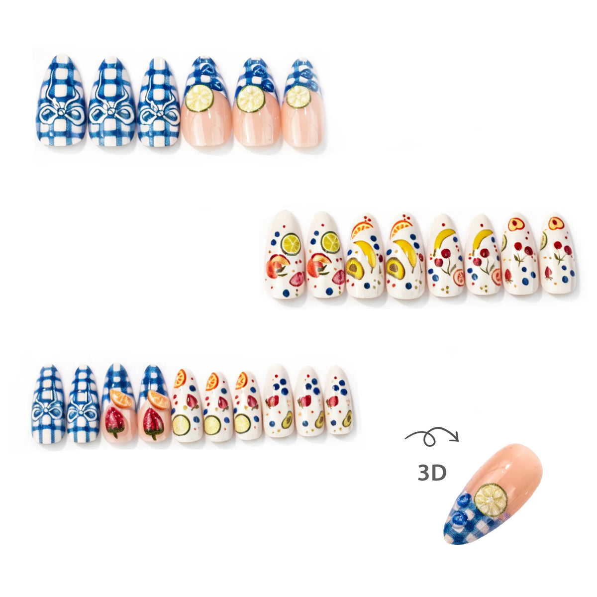 Press-On Nail Set Fruit Designs Easy Application Long-Lasting Hold