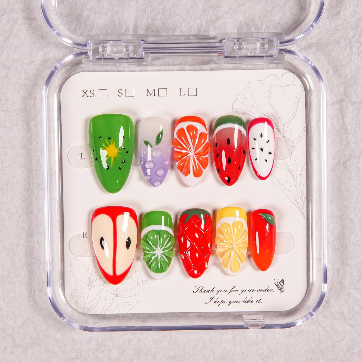 Press-On Nail Set Fruit Designs No Glue & Reusable