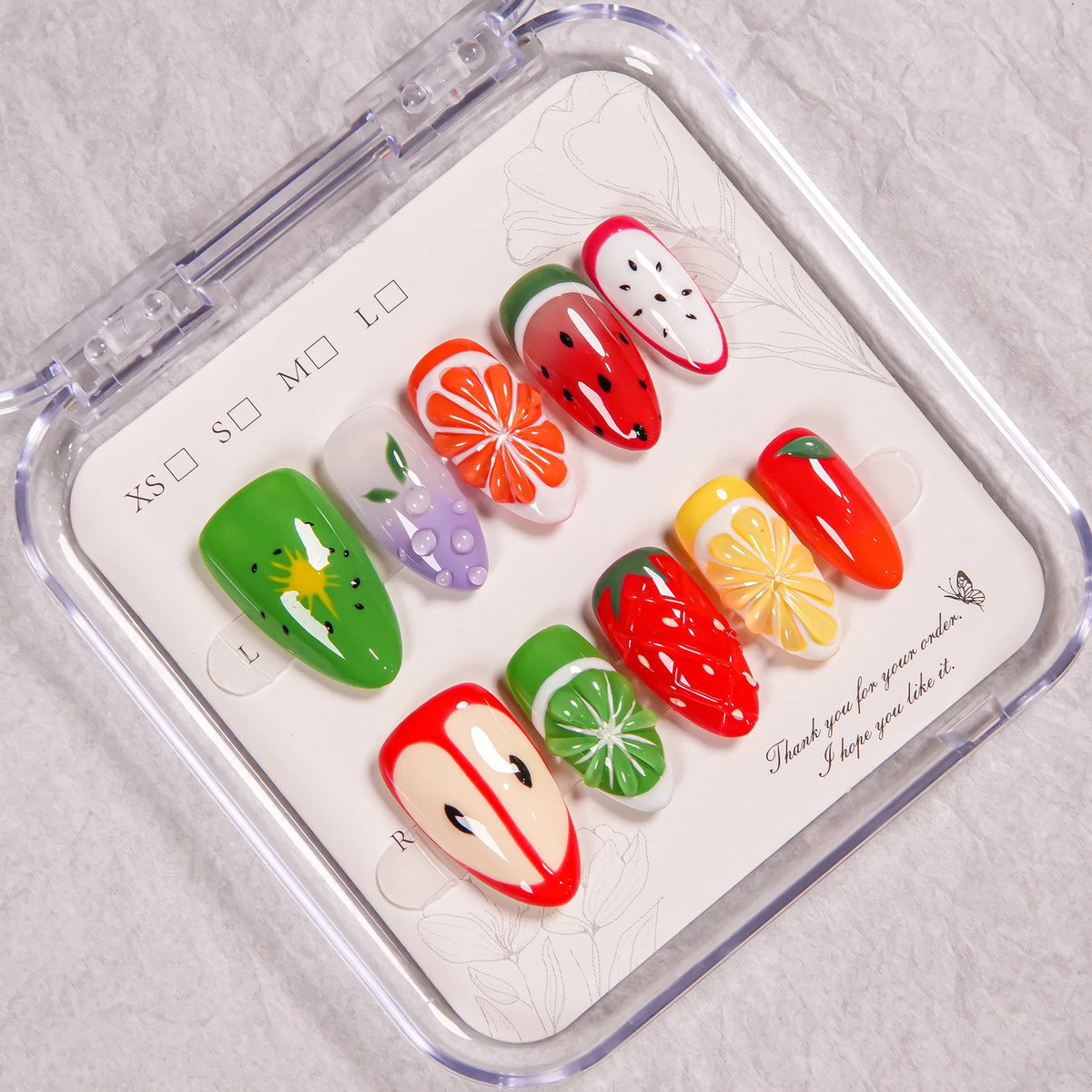 Press-On Nail Set Fruit Designs No Glue & Reusable