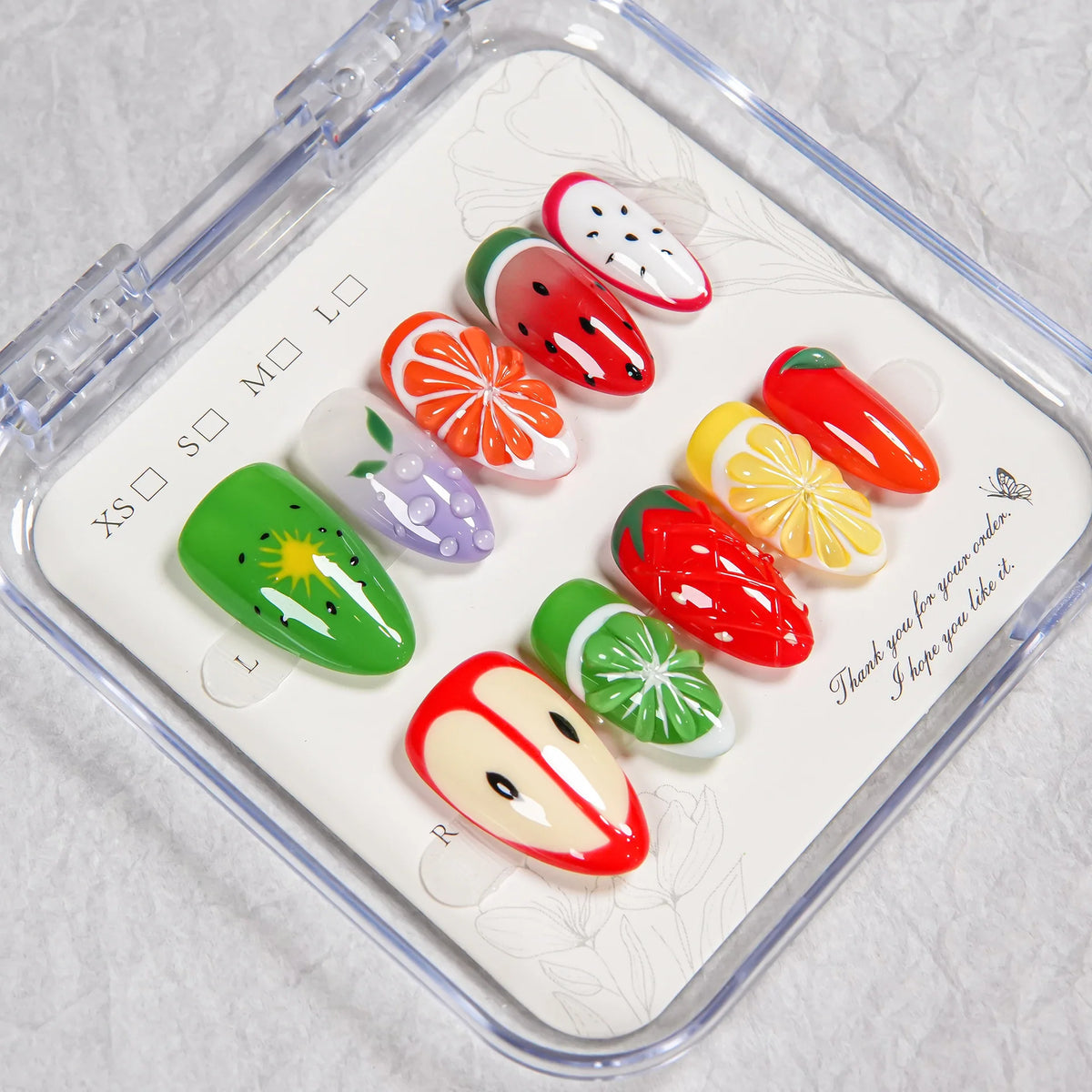 Press-On Nail Set Fruit Designs No Glue & Reusable