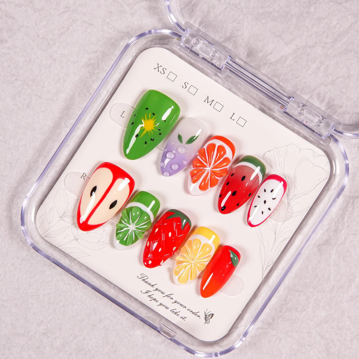 Press-On Nail Set Fruit Designs No Glue & Reusable