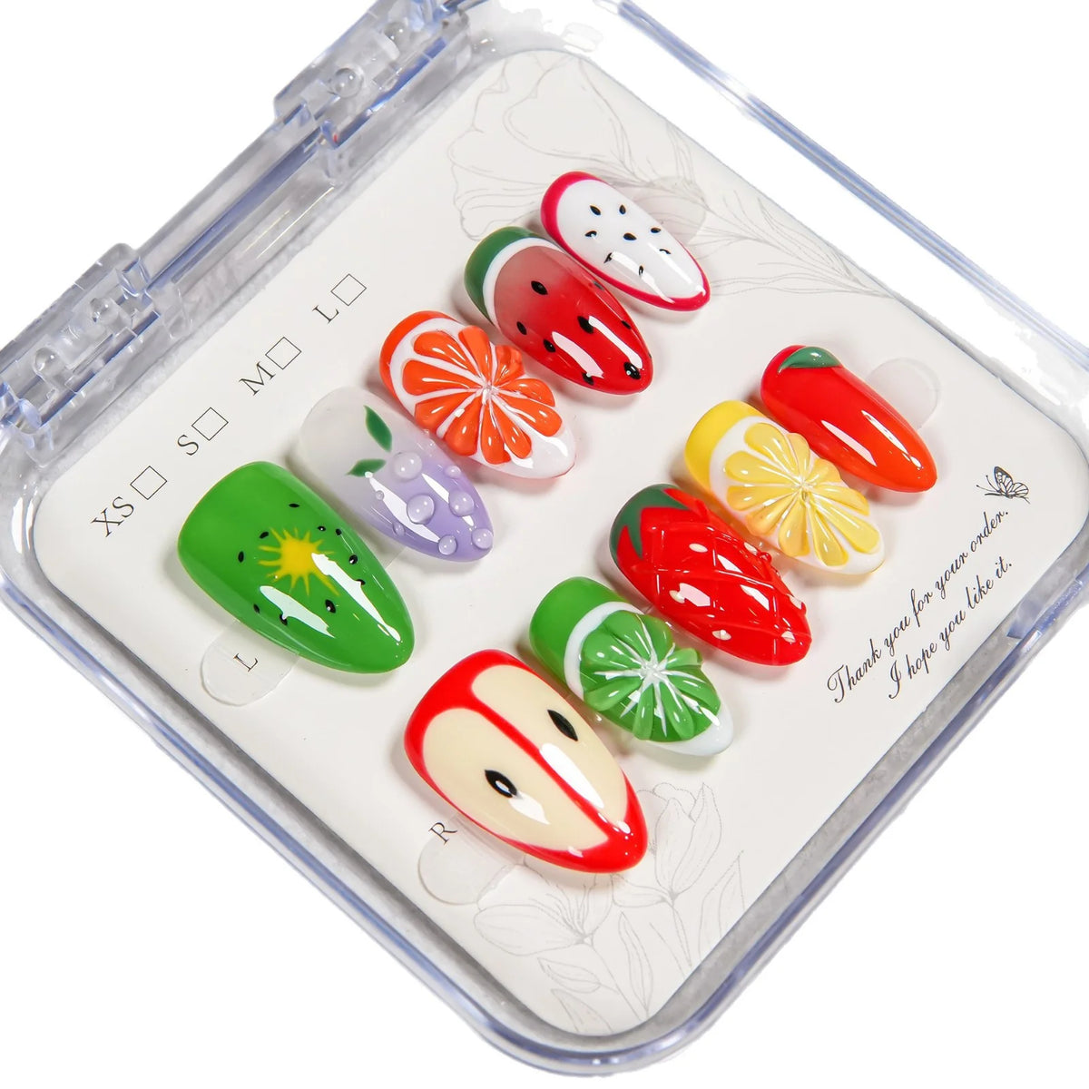 Press-On Nail Set Fruit Designs No Glue & Reusable