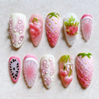 Press-On Nail Set Fruit-Inspired Peel & Stick Long-Lasting