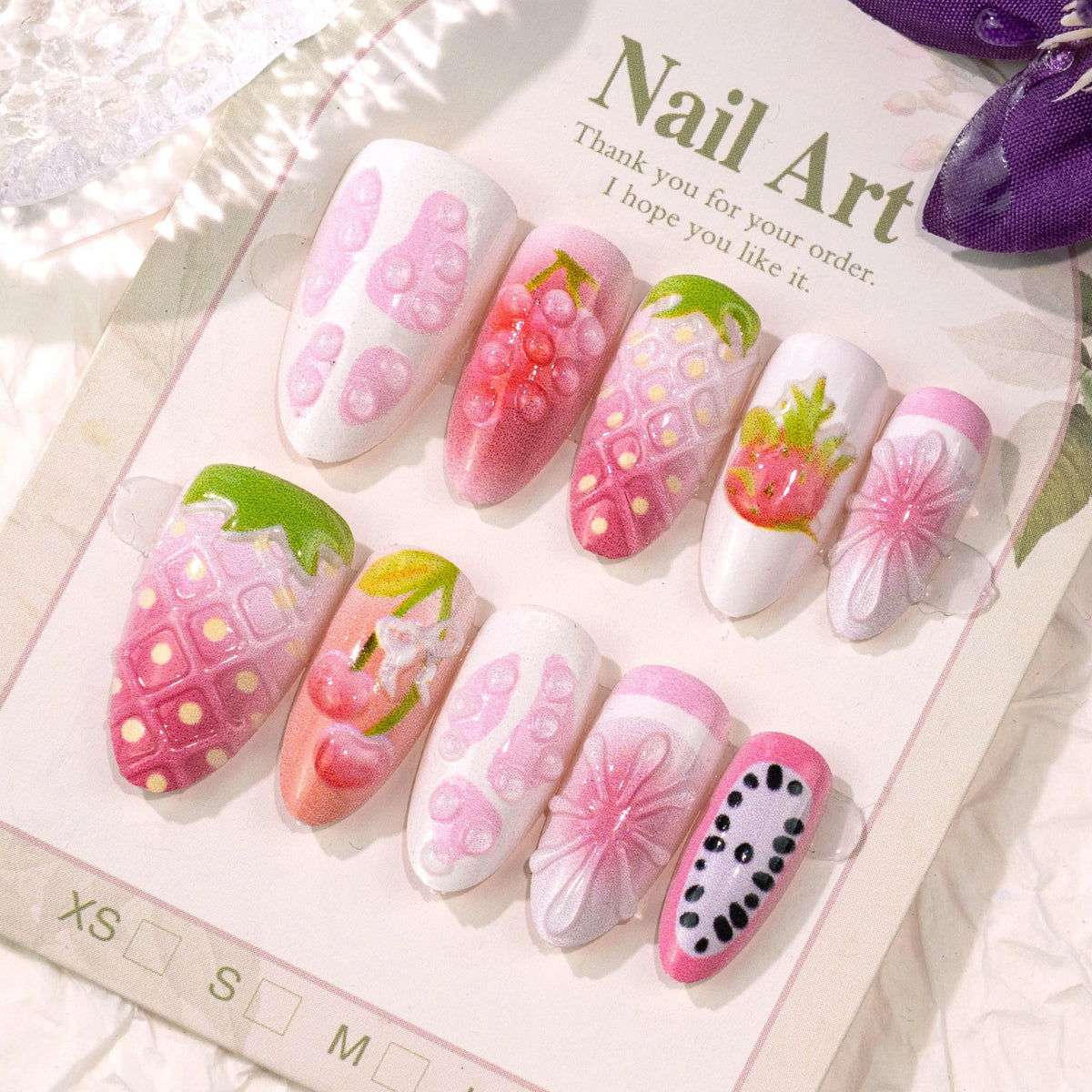Press-On Nail Set Fruit-Inspired Peel & Stick Long-Lasting