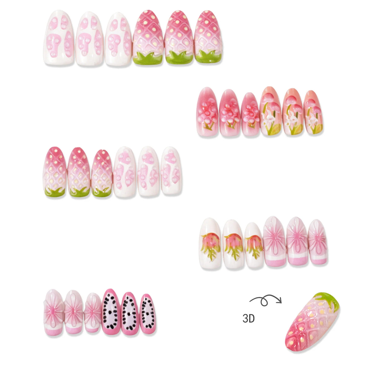 Press-On Nail Set Fruit-Inspired Peel & Stick Long-Lasting