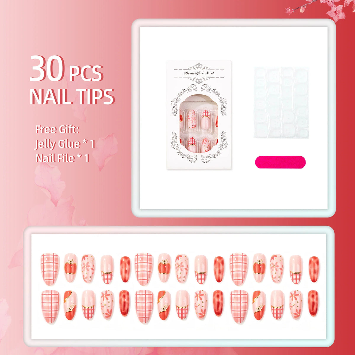 Press-On Nail Set Fruit-Themed Peel & Stick Long-Lasting