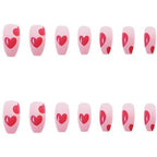 Press-On Nail Set Fuchsia Heart Design Glue-On