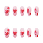 Press-On Nail Set Fuchsia Heart Design Glue-On