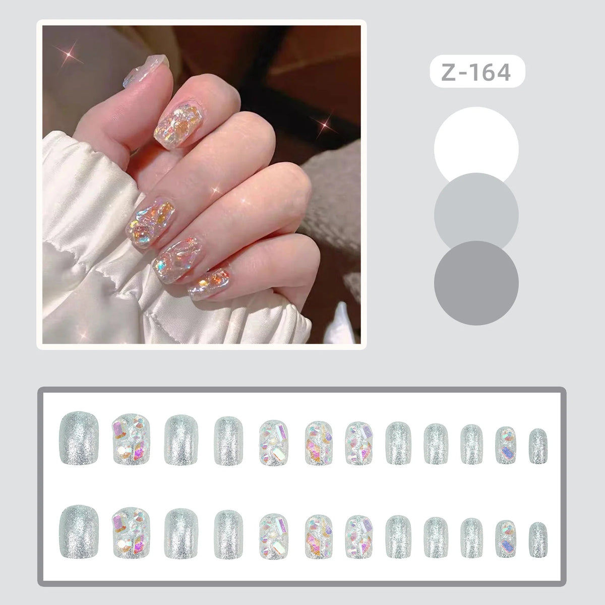 Press-On Nail Set Gel Gloss Glitter Glue-On