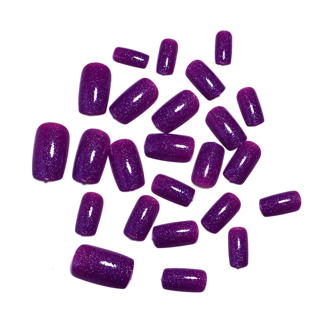 Press-On Nail Set Gel Glossy Glitter Set of 24