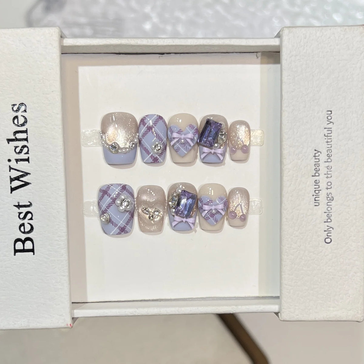 Press-On Nail Set Gem-Accented Easy Application & Reusable