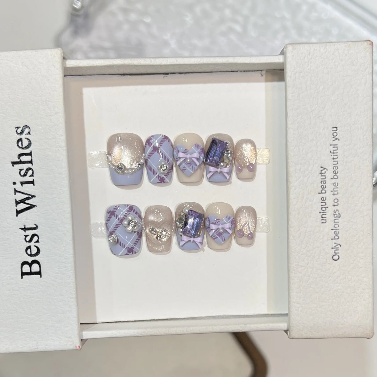 Press-On Nail Set Gem-Accented Easy Application & Reusable