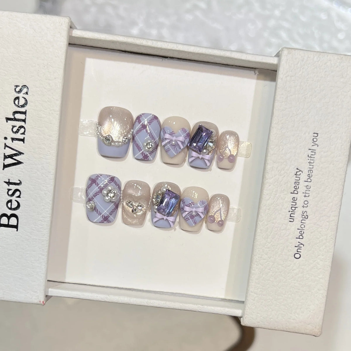 Press-On Nail Set Gem-Accented Easy Application & Reusable