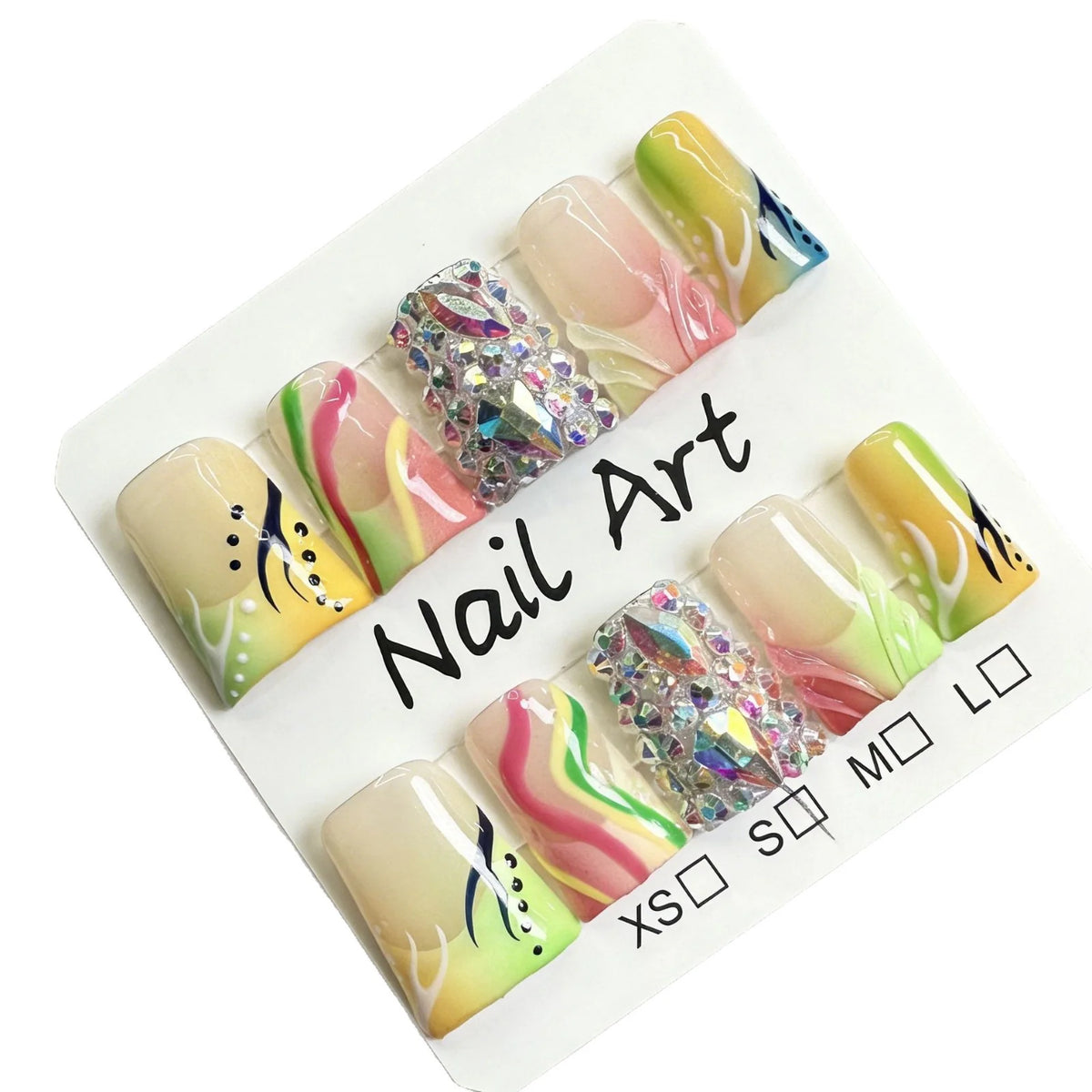 Press-On Nail Set Gem-Accented Floral Adhesive-Backed