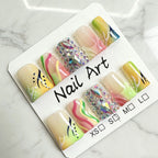 Press-On Nail Set Gem-Accented Floral Adhesive-Backed