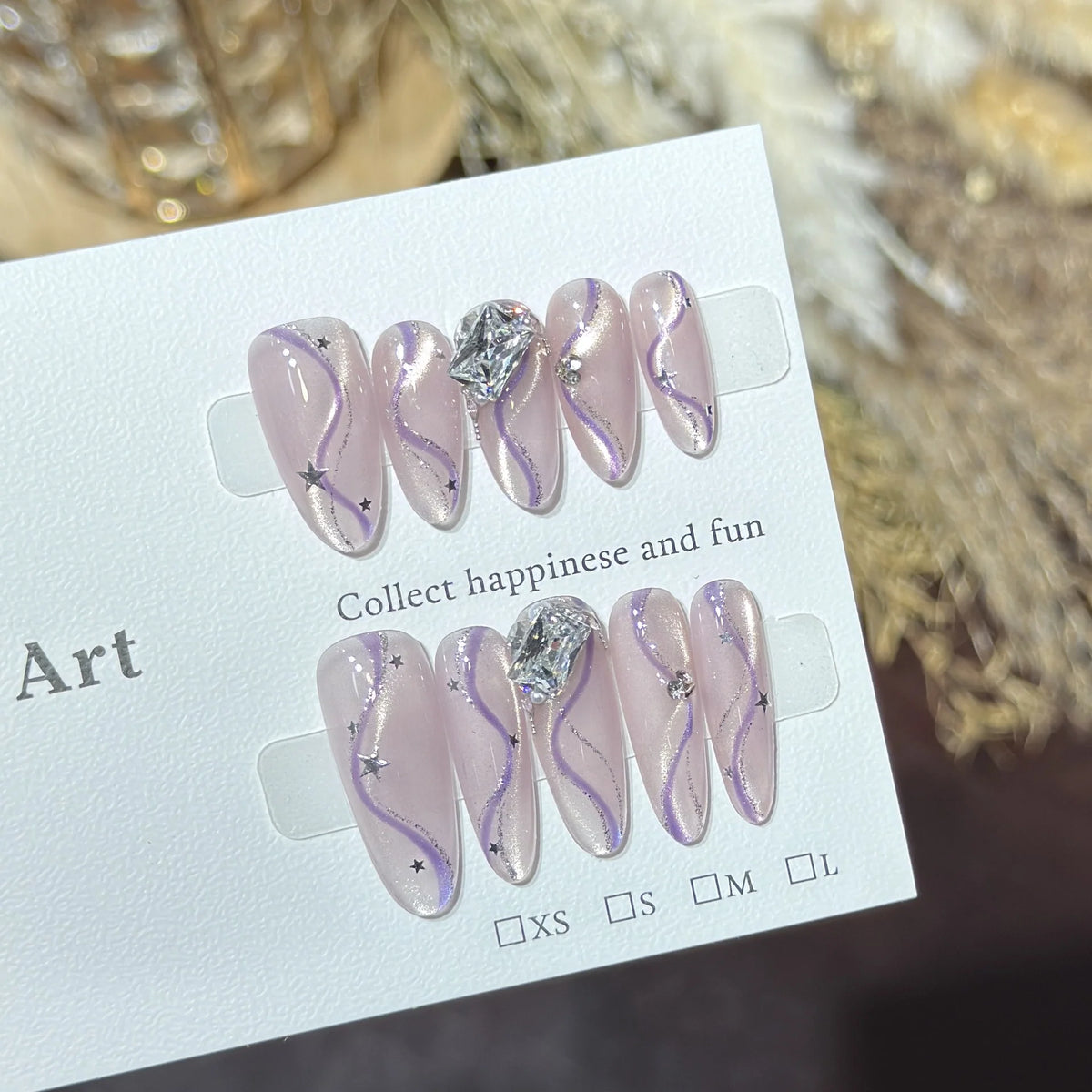 Press-On Nail Set Gem-Accented Oval Sizes S M L