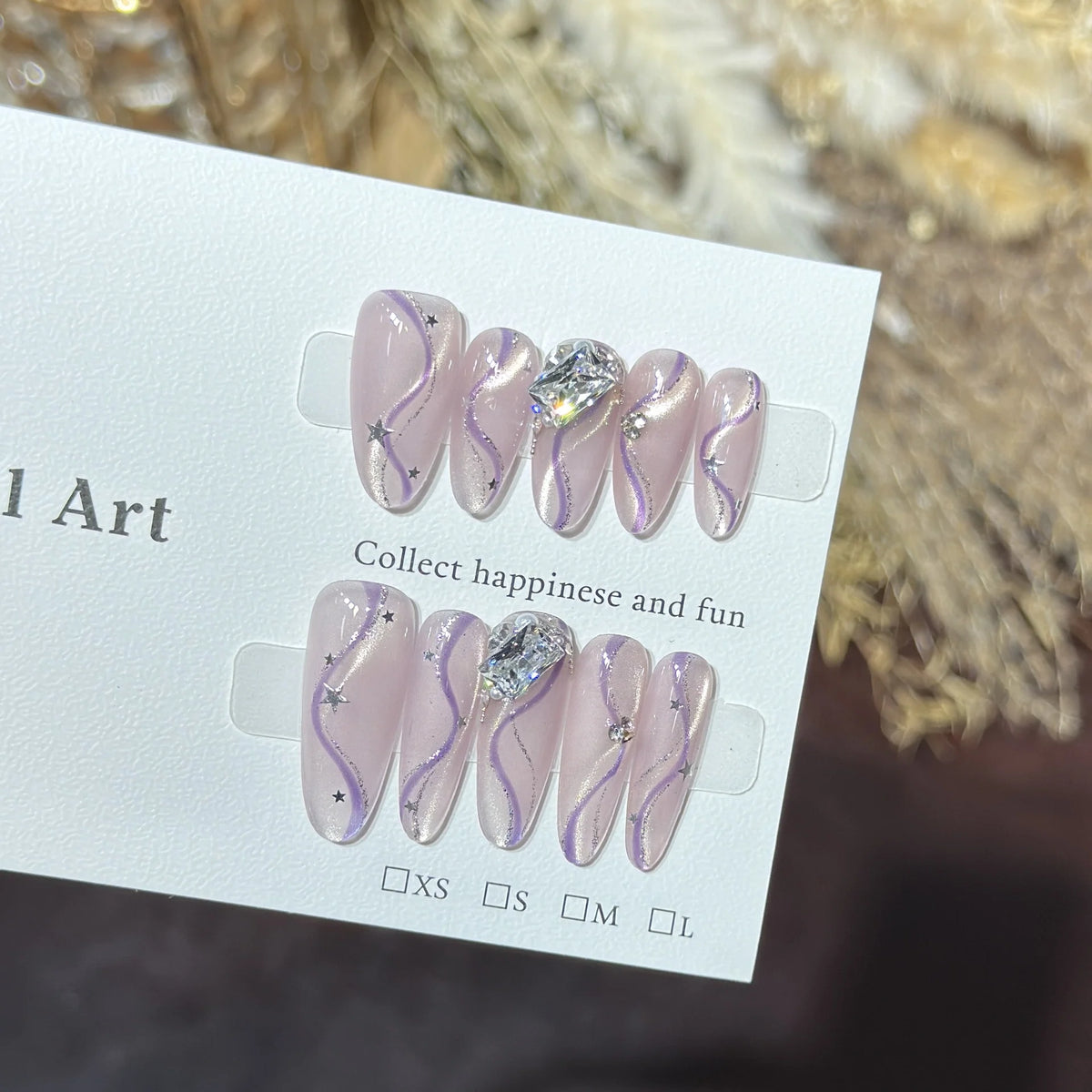 Press-On Nail Set Gem-Accented Oval Sizes S M L
