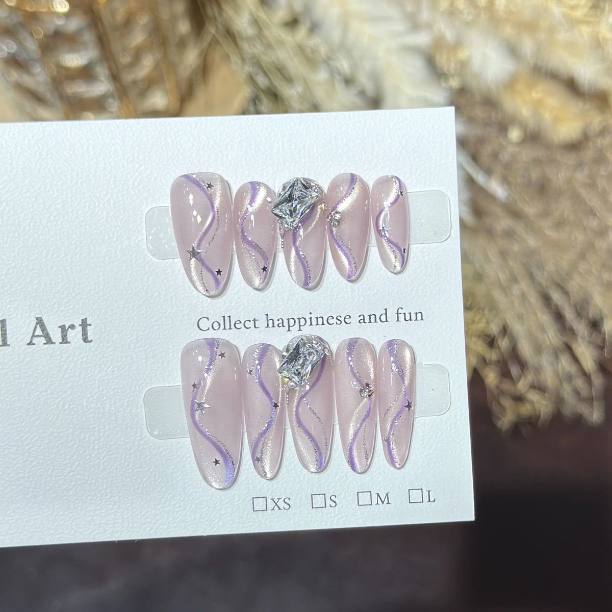 Press-On Nail Set Gem-Accented Oval Sizes S M L