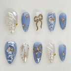 Press-On Nail Set Gem-Embellished Pre-Glued & Reusable