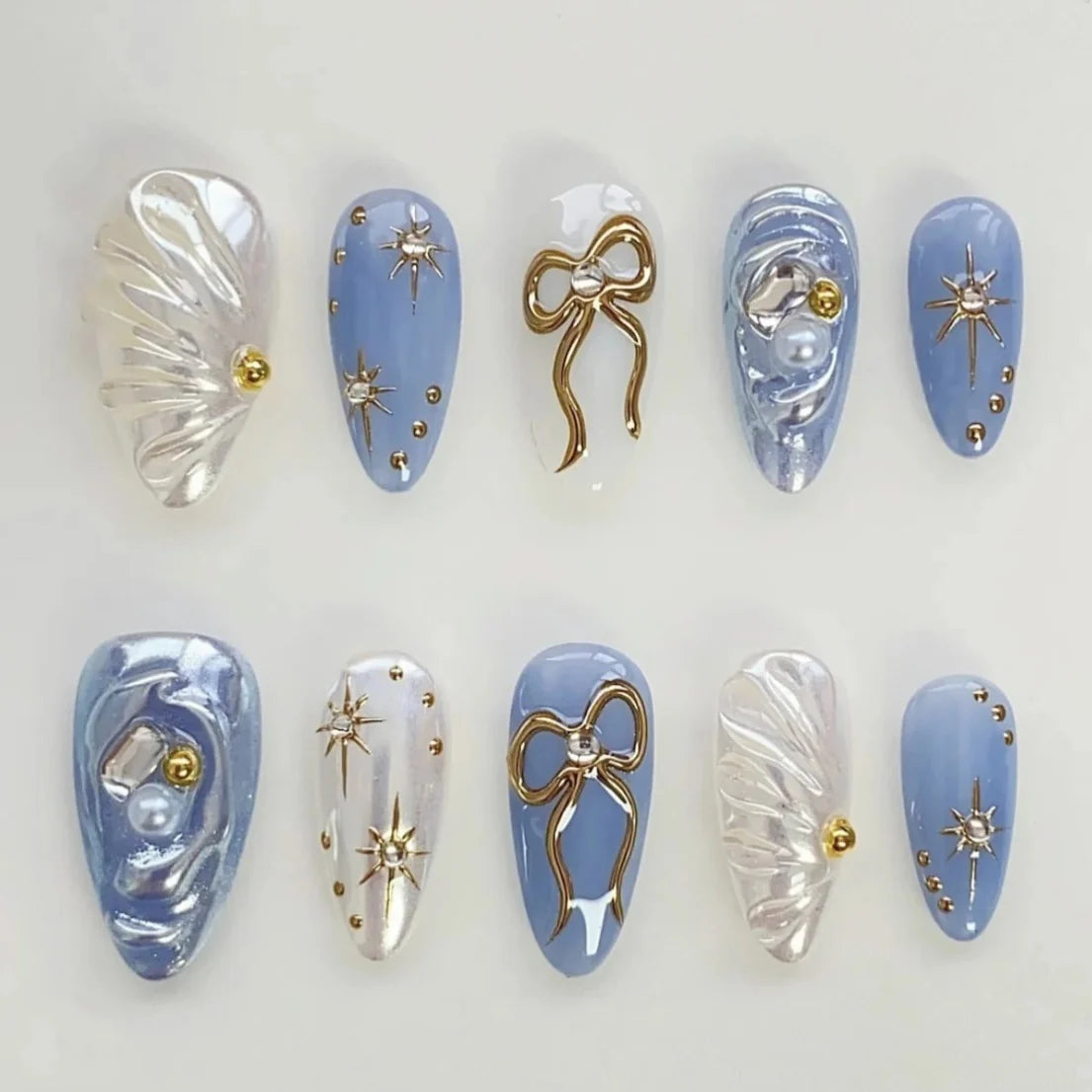 Press-On Nail Set Gem-Embellished Pre-Glued & Reusable