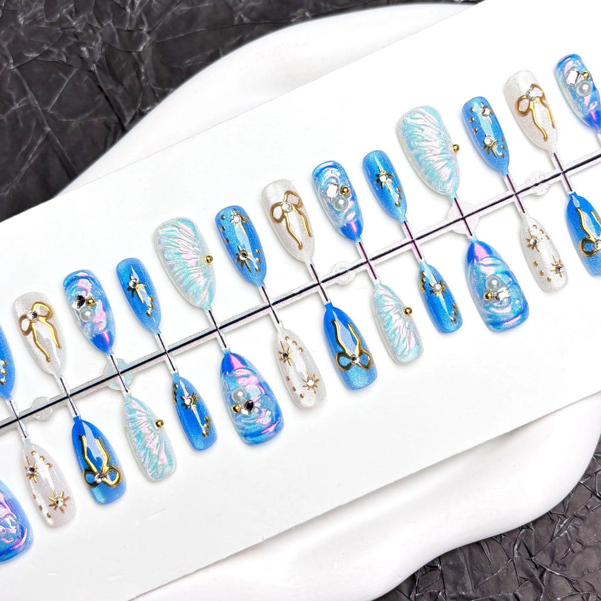 Press-On Nail Set Gem-Embellished Pre-Glued & Reusable