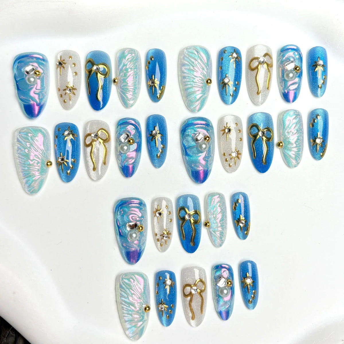 Press-On Nail Set Gem-Embellished Pre-Glued & Reusable